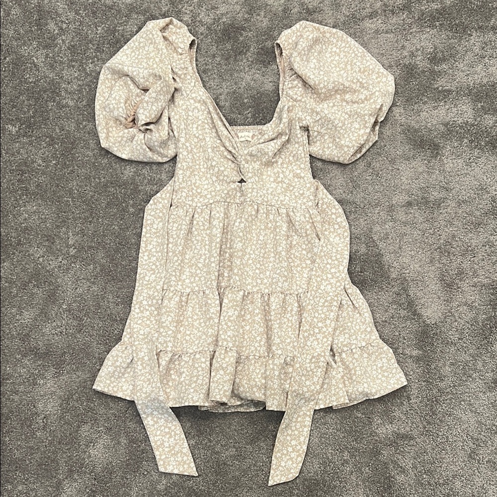 Altar'd State Cream Floral Mini Dress with Puff Sleeves